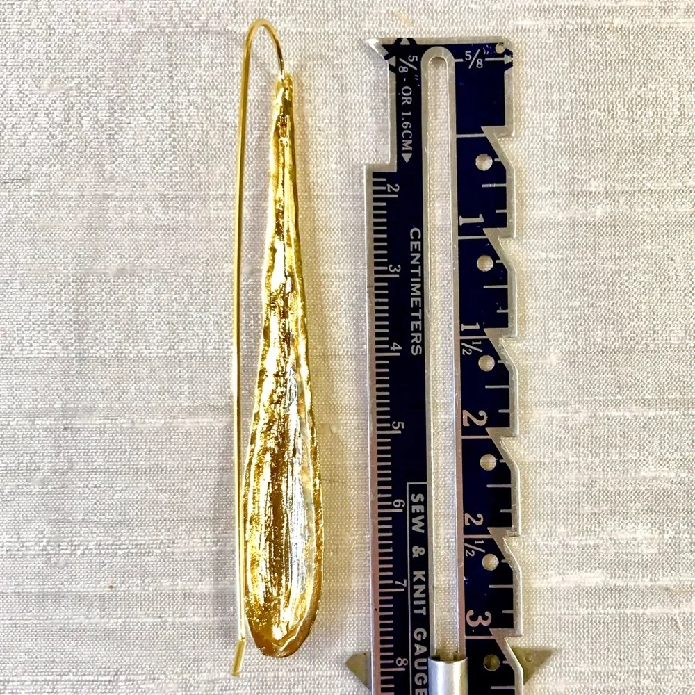 Elongated Golden Drop Earrings - Picture 6 of 7